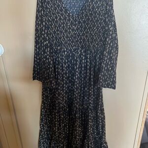 Black Patterned Dress with smocked top